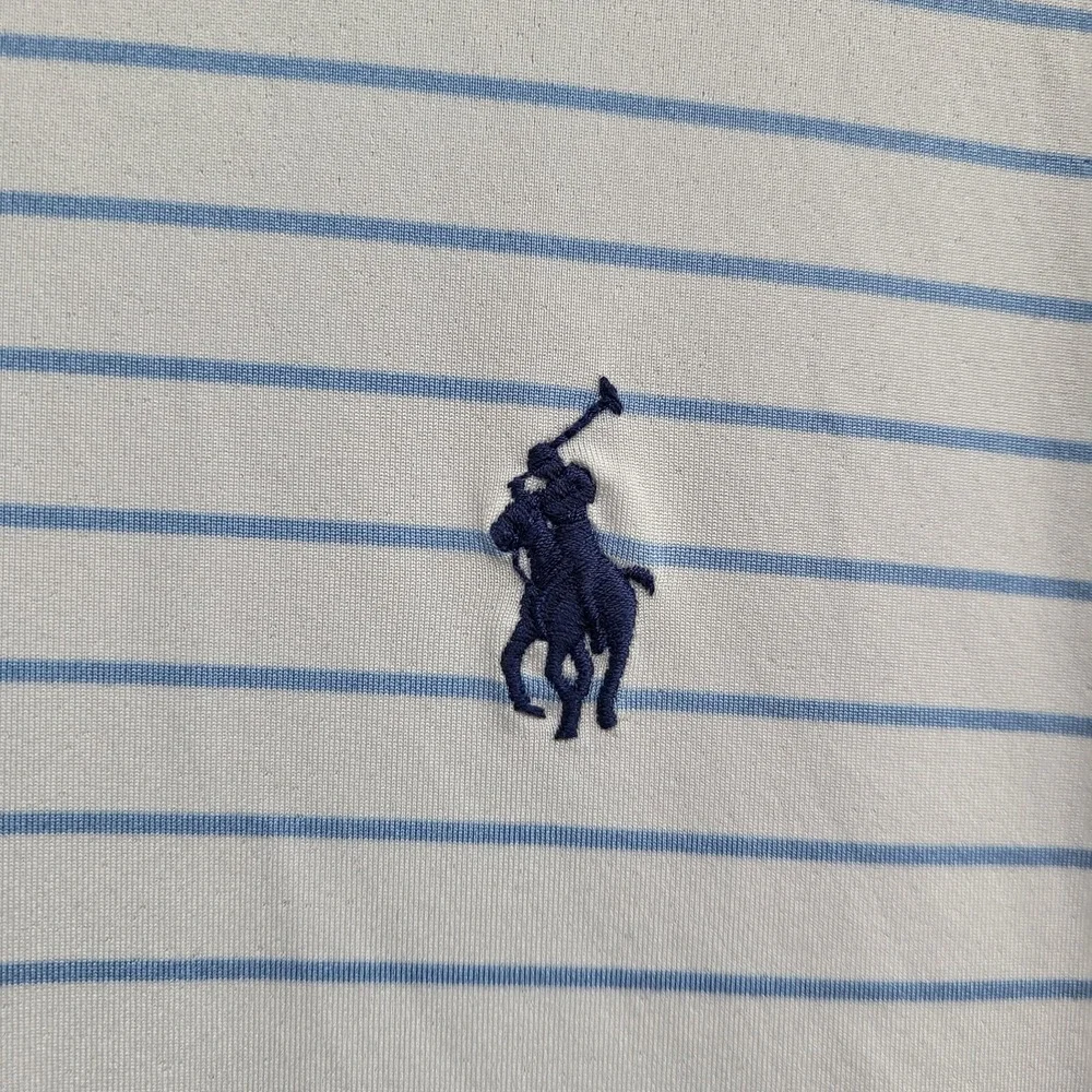 Polo Ralph Lauren Men Polo Shirt‎ 2XL White Striped Performance Logo Embroidered
